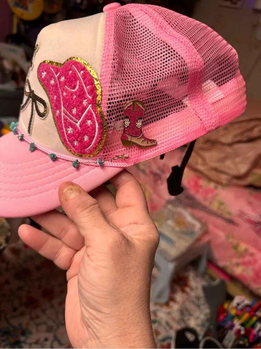 Pink Embellished Western Trucker Hat